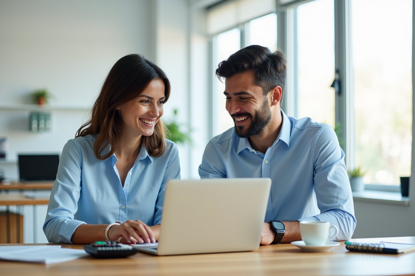 Contadora asesorando a un emprendedor frente a una computadora